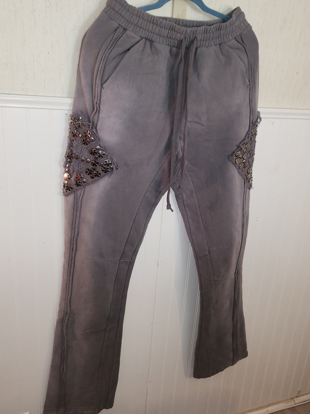 Hudson Jeans Gray Embellished Wide-Leg Flare Jeans